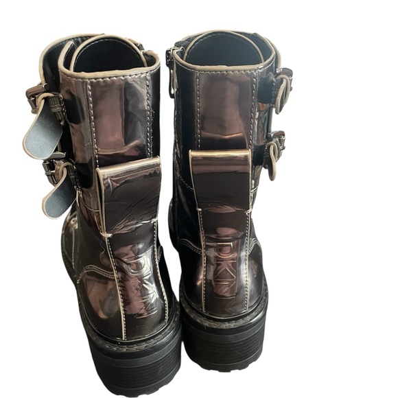 DKNY Metallic Silver Combat Boots - Picture 2 of 7